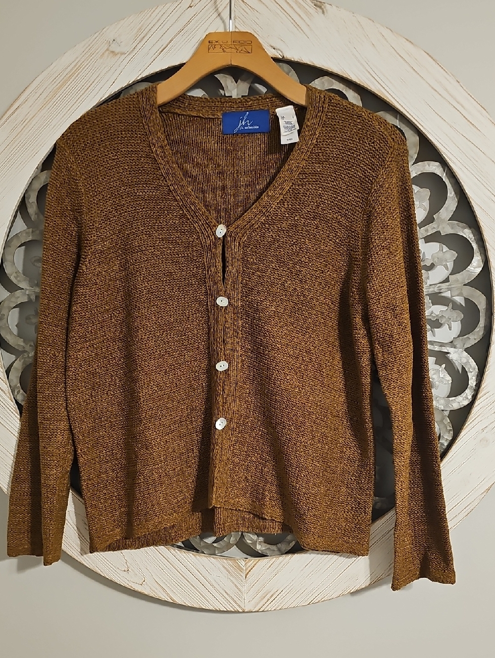 JH Collectables Women's Brown V-Neck Button Cardigan Sweater